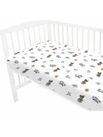 Prestieradlo do postieľky 140x70cm, bavlna, Méďa pilot - biela, modrá