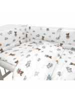 Mantinel s obliečkami do postieľky, 3D sada Bavlna, Méďa pilot - biela, modrá