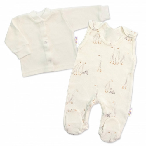 Dojčenské dupačky s košieľkou, bavlna, Husičky, smotanové