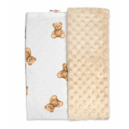 Obojstranná deka, Bavlna/Minky 100 x 75 cm, Míša - bílá s potlačou