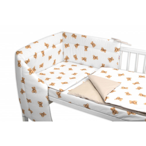 Mantinel s obliečkami do postieľky, 3D sada Bavlna, Míša - biela s potlačou