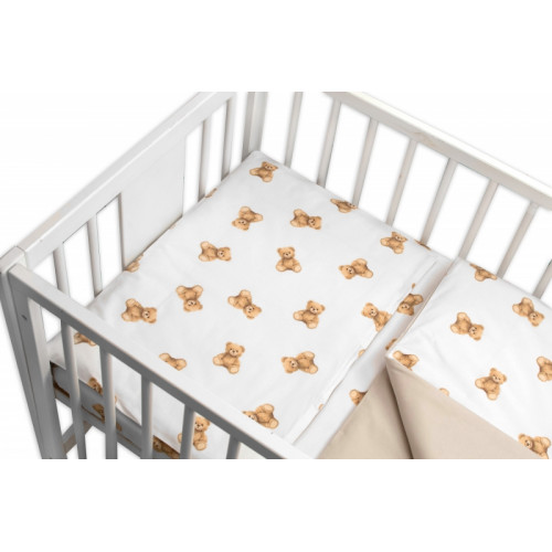 Mantinel s obliečkami do postieľky, 3D sada Bavlna, Míša - biela s potlačou, 135x100