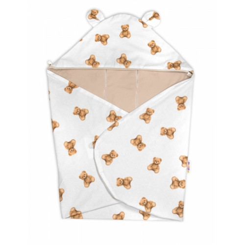 Zavinovacia deka s kapucňou bavlna, 90x90cm, Míš - biela s potlačou