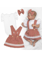 3D súprava LADY, bavlna, body kr. rukáv, suknička s láclom, čelenka, staroružová/biela, 62