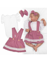 3D súprava LADY, bavlna, body kr. rukáv, suknička s láclom, čelenka, orgovánová/biela, 68