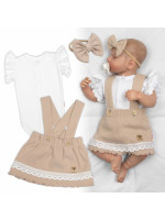 3D súprava LADY, bavlna, body kr. rukáv, suknička s láclom, čelenka, béžová/biela, 68