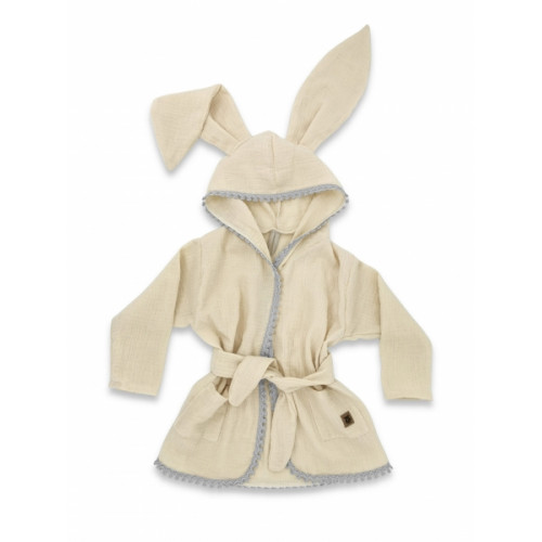 Detský mušelínový župan s uškami Bunny - béžový