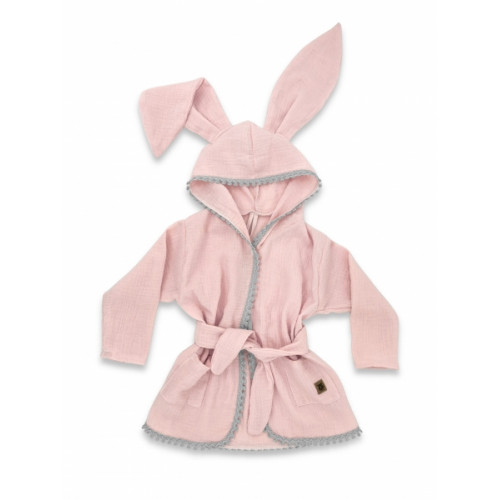 Detský mušelínový župan s uškami Bunny - pudrovo ružová