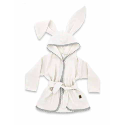 Detský mušelínový župan s uškami Bunny - smotanový