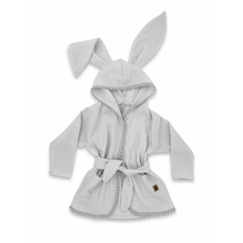 Detský mušelínový župan s uškami Bunny - šedý