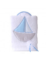 Obojstranná chlpáčková dečka s vyšívkou 75 x 90 cm, Lodička, biela/modrá