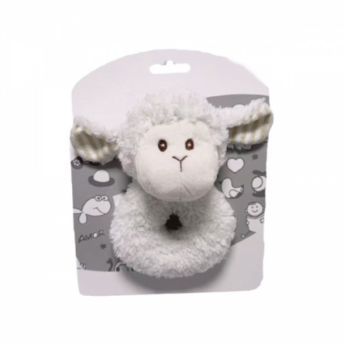 Plyšová hrkálka Ovečka - smotanovo biela