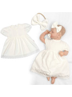 Luxusné šatôčky s čipkou LOVE, krátkym rukávom + čelenka, 2D sada, smotanové