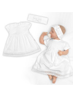 Luxusné šatôčky s čipkou SOFIA, krátkym rukávom + čelenka,2D sada, biele. veľ. 68/74