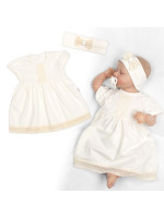 Luxusné šatôčky s čipkou Sofia, krátkym rukávom + čelenka,2D sada, smotanové, veľ. 68/74
