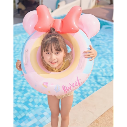 Detský nafukovací kruh Myška ružový 50cm s úchytmi