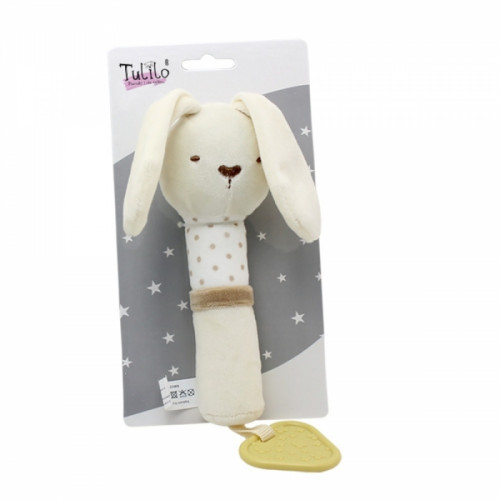 Plyšová hračka s pískátkem a hryzátkom Zajačik - smotanový