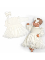 Rebrované sukničkobody + čelenka Paula, dl. rukáv, bavlna, 2D sada, smotanové