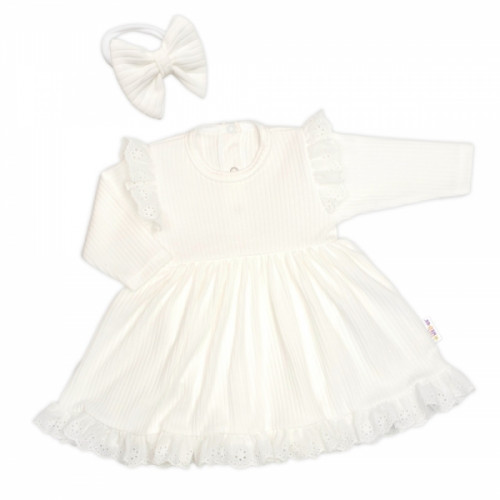 Rebrované sukničkobody + čelenka Paula, dl. rukáv, bavlna, 2D sada, smotanové, 68/74