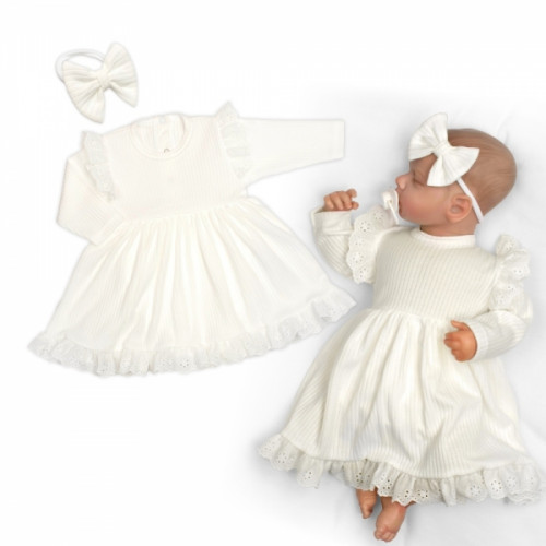 Rebrované sukničkobody + čelenka Paula, dl. rukáv, bavlna, 2D sada, smotanové, 80/86