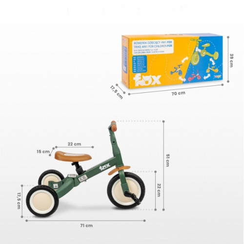 Multifunkčné detské odrážadlo a bicykel 4v1 Fox - zelené