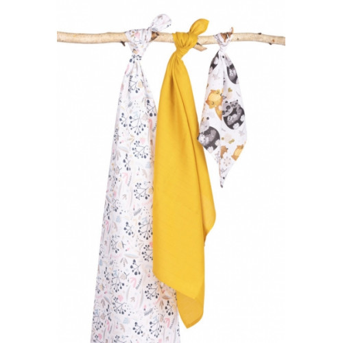 Mušelínové plienky 3 ks - sada rôznych veľkostí - Zvieratká