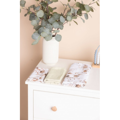 Mušelínové plienky 3 ks - sada rôznych veľkostí - Kvietky, listočky