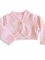 Dievčenské pletené, ažúrkové bolerko, dl. rukáv - sv. ružové, veľ. 80