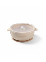 Silikónová miska s prísavkou a viečkom - béžová