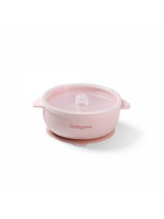 Silikónová miska s prísavkou a viečkom - ružová