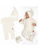 Rastúci rebrovaný overálek, čiapočka a topánočky, 3D, Nature - ecru