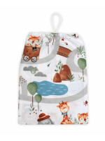 Vrecko na prezuvky 40x32cm, bavlna, ZOO vo vlaku, biela s potlačou