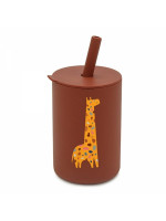 Silikónový hrnček so slamkou Žirafka, 150 ml - hnedá