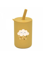 Silikónový hrnček so slamkou Mráčik, 150 ml - horčicový