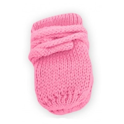 BABY NELLYS Zimné pletené dojčenské rukavičky - ružové/malinové