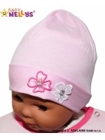 Bavlnená čiapočka Kvetinky Baby Nellys ® - sv. ružová