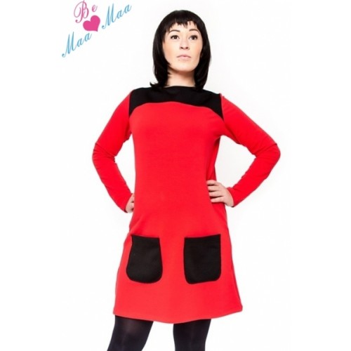 Be MaaMaa Tehotenské šaty / tunika Lizzy dl. rukáv - čierna / červená
