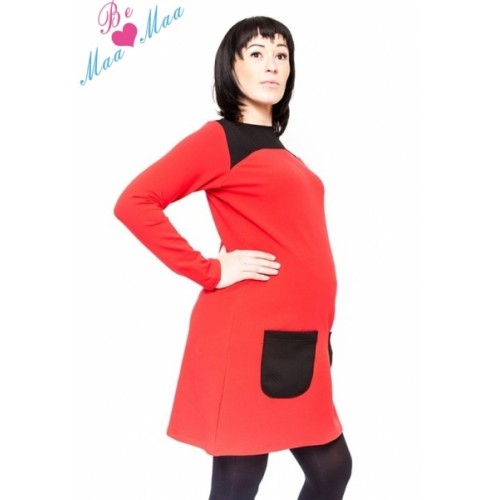 Be MaaMaa Tehotenské šaty / tunika Lizzy dl. rukáv - čierna / červená