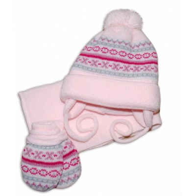 BABY NELLYS  Sada - čiapočka, šál a rukavičky - vzorovaná ružová