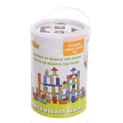 Drevené kocky vo vedierku ECO TOYS - 100 kusov