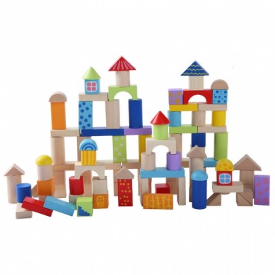 Drevené kocky vo vedierku ECO TOYS - 100 kusov