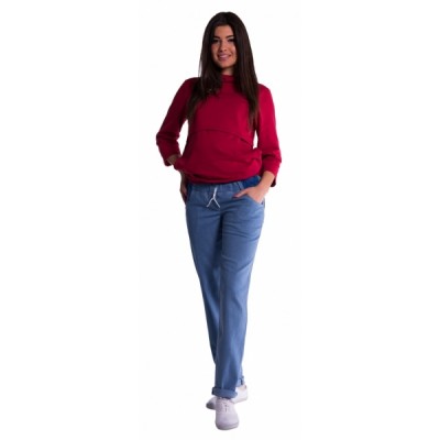 Be MaaMaa Tehotenské nohavice letné bez brušného pásu -  svetly jeans