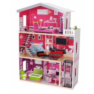 Drevený domček pre bábiky s výťahom ECO TOYS - Rezidencie Malibu