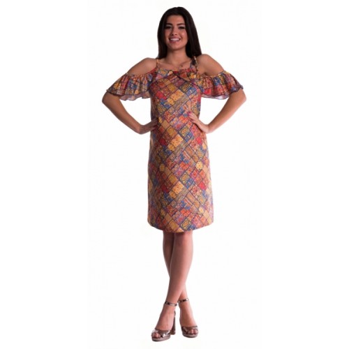 Be MaaMaa Tehotenské šaty s volánikovým rukávmi - tehlové