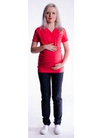 Be MaaMaa Tehotenské a dojčiace tričko s kapucňou, kr. rukáv - červené