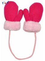 YO! Zimné detské rukavice s kožušinou - šnúrkou YO - malinová/ružová kožušina, 98/104