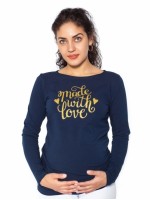 Be MaaMaa Tehotenské  tričko dlhý rukáv In Love - tm. modrá - XL