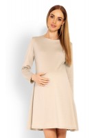 Be MaaMaa Elegantné voľné tehotenské šaty dl. rukáv - béžové, XXL