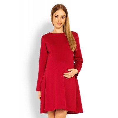 Be MaaMaa Elegantné voľné tehotenské šaty dl. rukáv - bordo,červené, L/XL