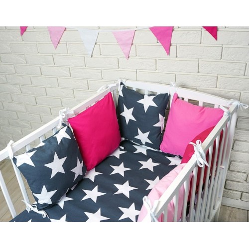 Vankúšikový mantinel s obliečkami - hviezdy, čierná/malinová, 120x90 cm